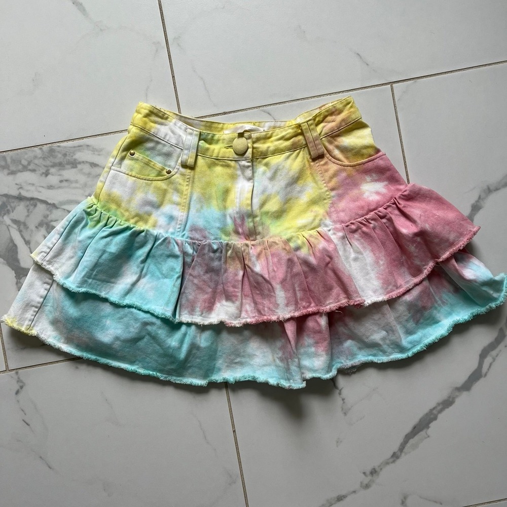 Loveshackfancy Women's Landen Tie-Dye Tiered Mini Skirt 2